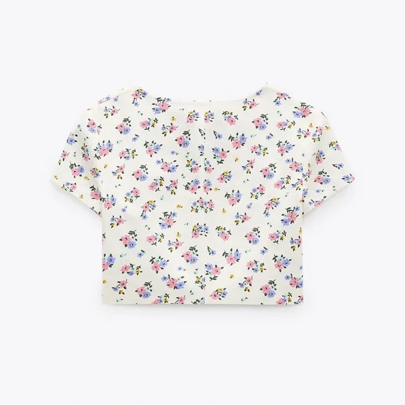Zara linen blend floral print top NWT - Picture 6 of 8